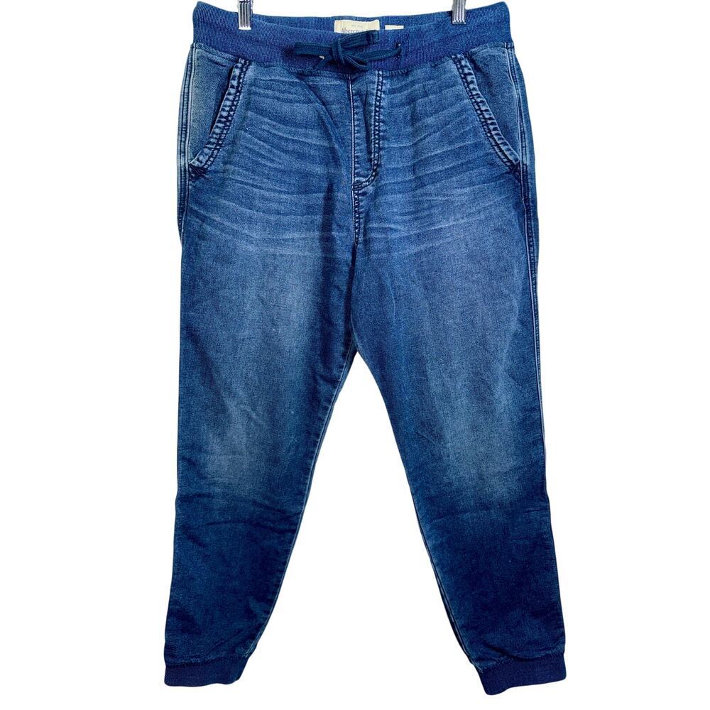 Abercrombie & Fitch Navy Blue Knit Denim Cuffed Jogger Sweatpants Womens Size M